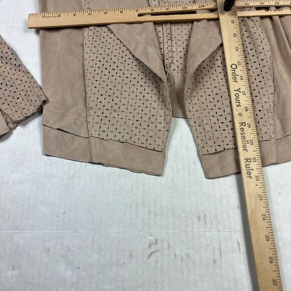 Lysse Womens Faux Suede Moto Jacket Beige Casual Chic Long Sleeve Open Front XS - Picture 6 of 10